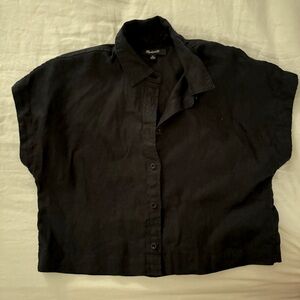 Black Linen Madewell Button Up Short Sleeve